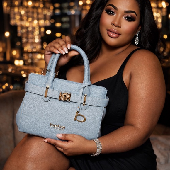 bebe Handbags - Bebe Light Blue Satchel Handbag Gold Hardware New
